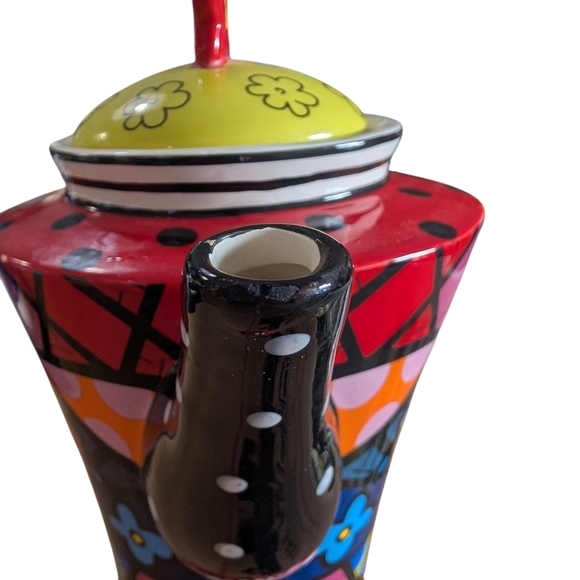 2009 Romero Britto Ceramic Tea Pot Deco, Pop Art Home And Landscape Vibrant - Picture 8 of 16